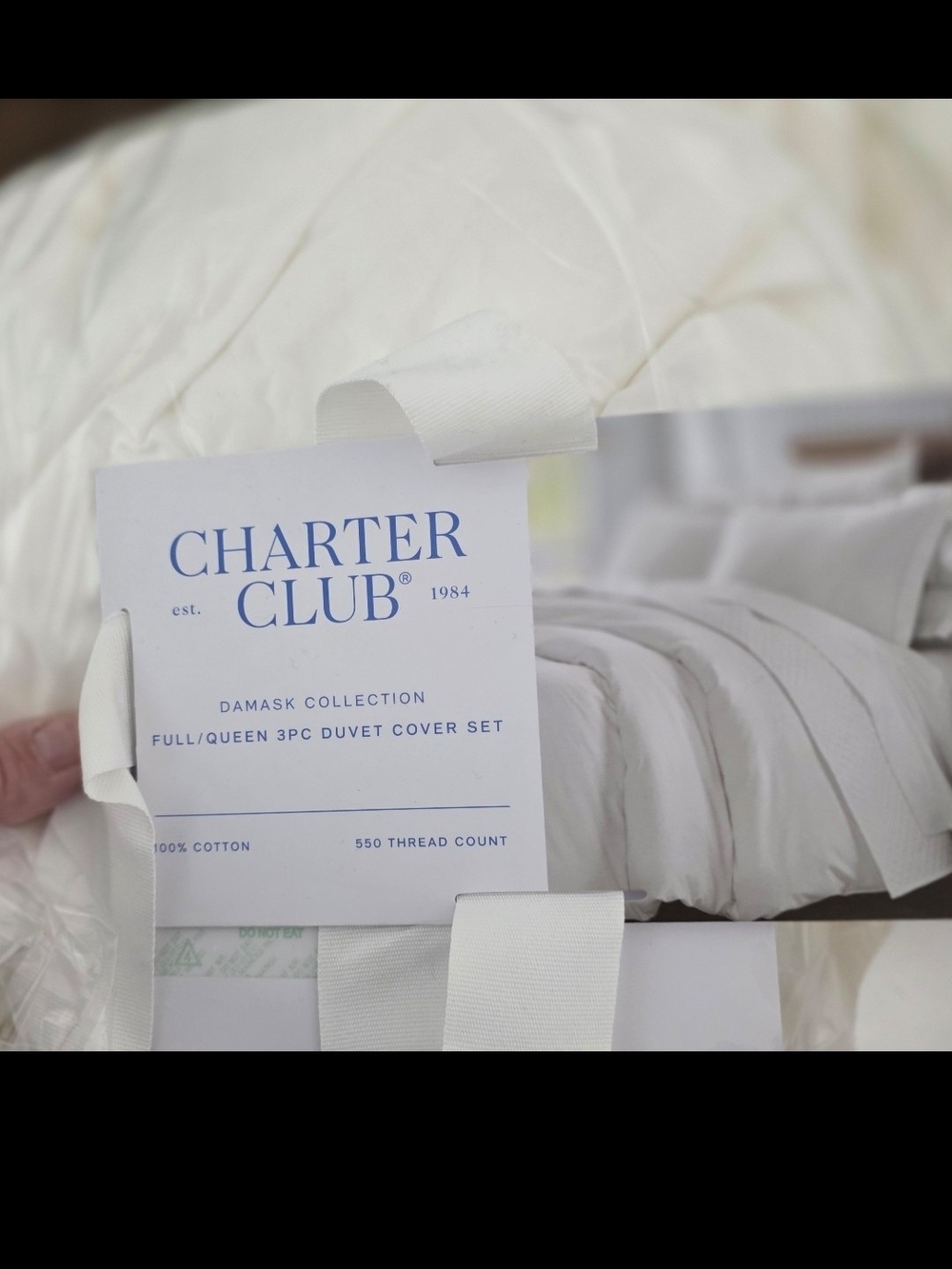 Charter Club White Damask Full/Queen 3PC Duvet Cover Set - White